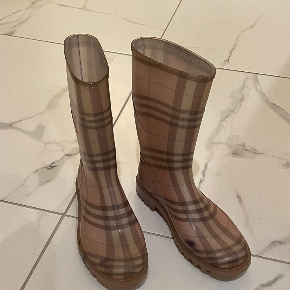 Burberry Plaid Winter Rain Boots - Brown and Tan and pink